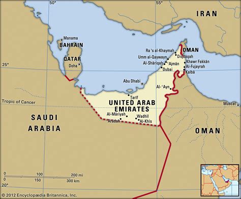 Image of the United Arab Emirates on a Map